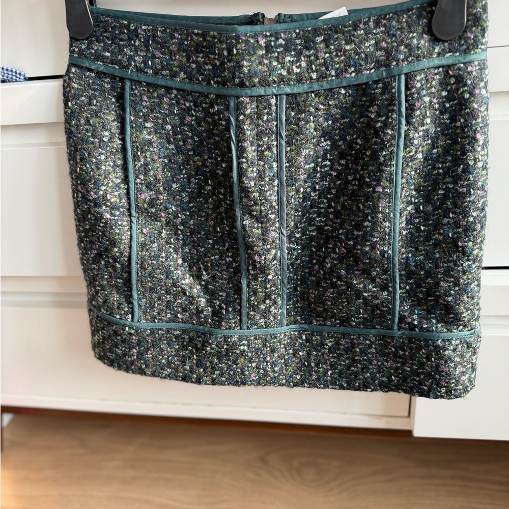 J. Crew Tweed Mini Skirt in Green and Black